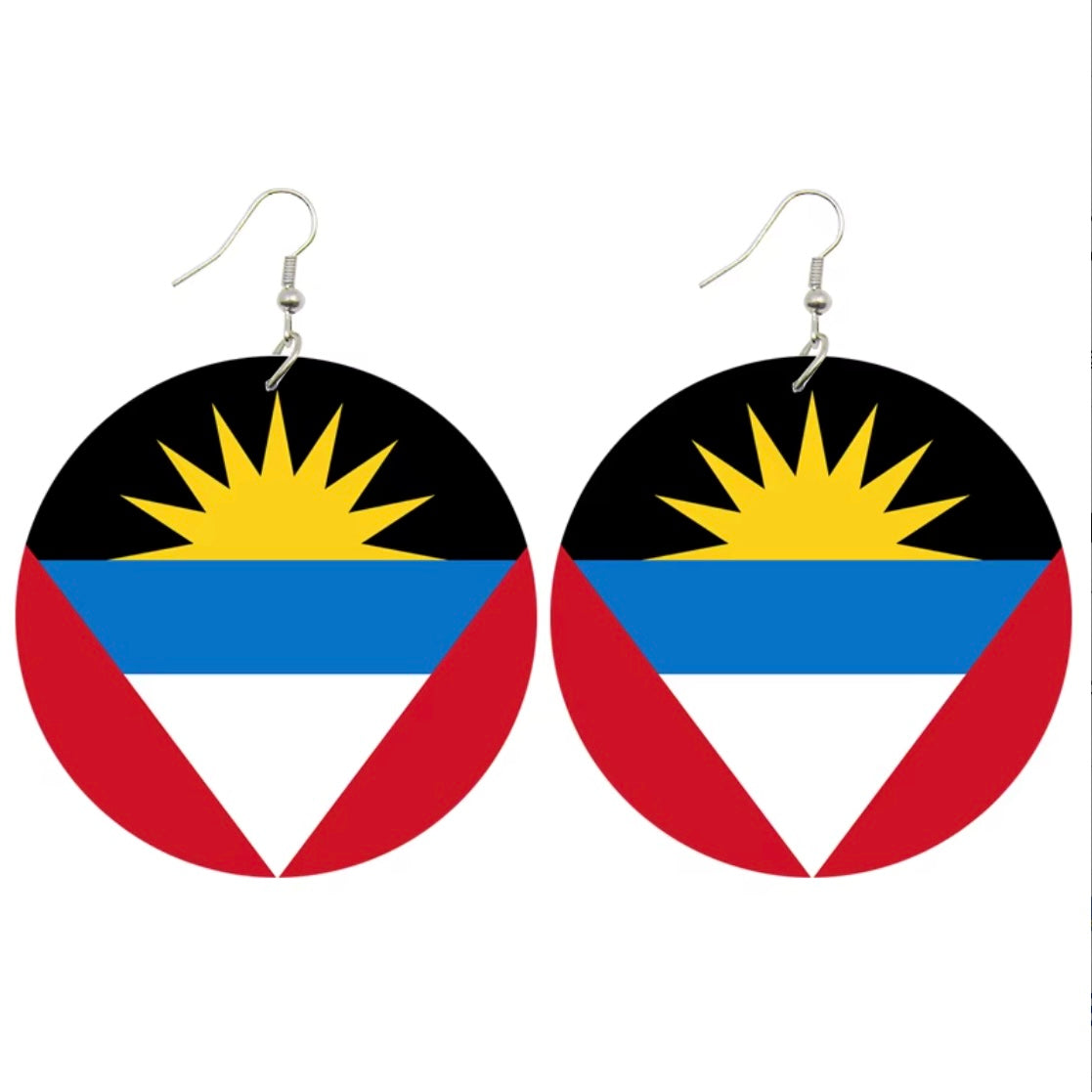 Caribbean Sea National Country Flag Design Hoop Earrings