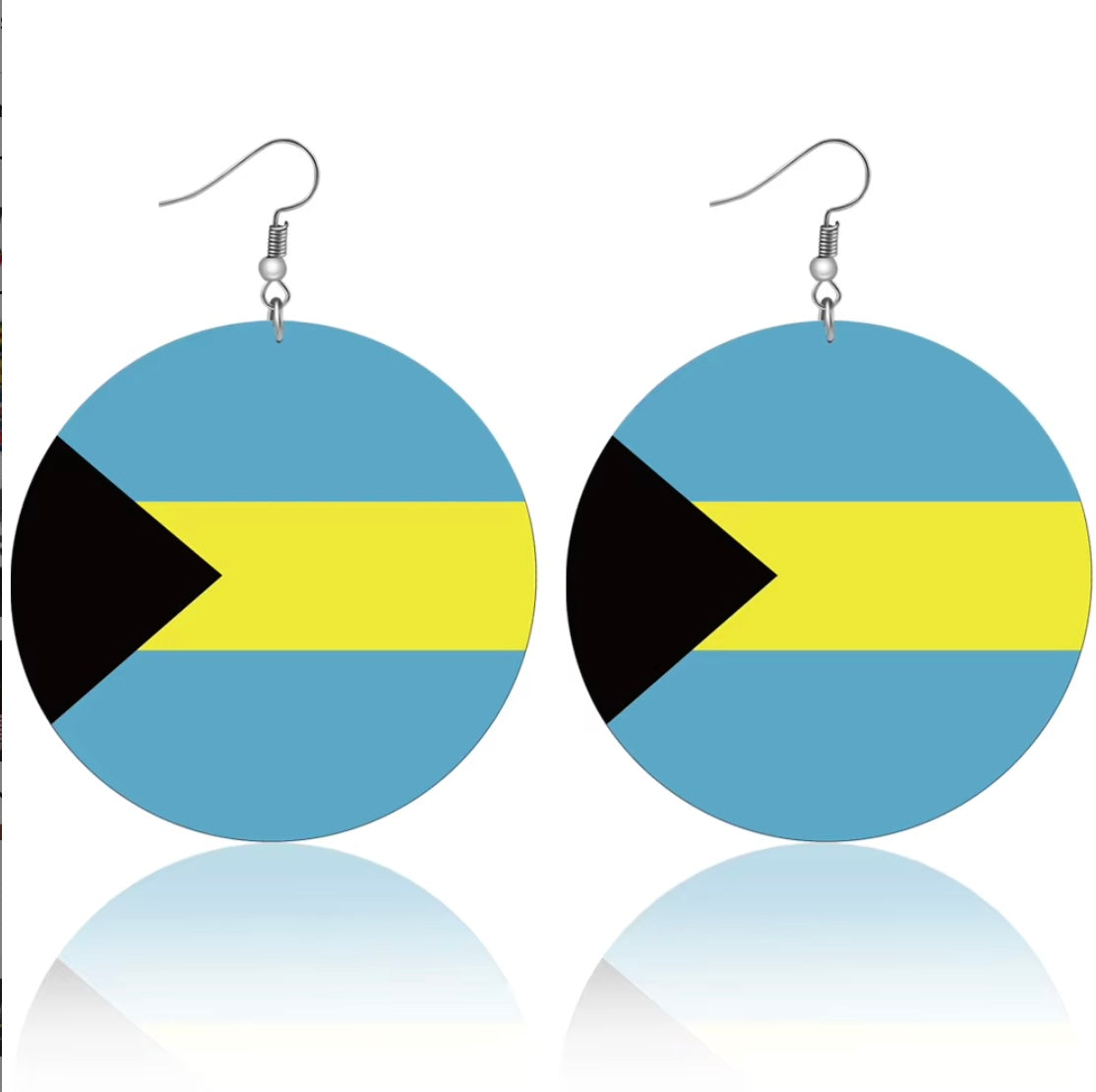 Caribbean Sea National Country Flag Design Hoop Earrings