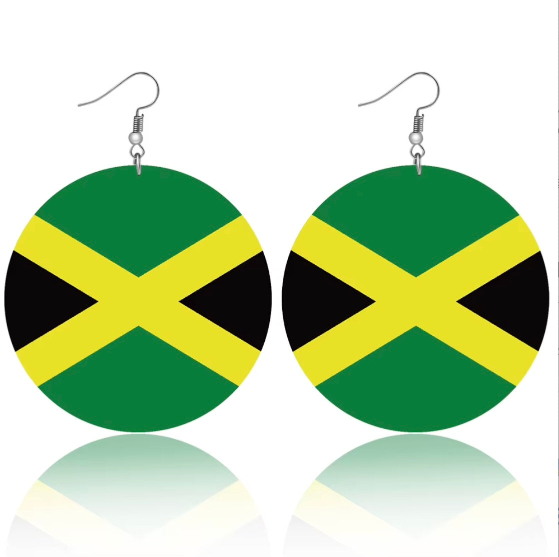 Caribbean Sea National Country Flag Design Hoop Earrings