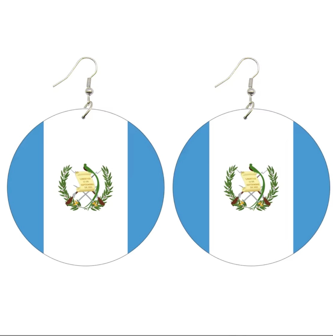 Caribbean Sea National Country Flag Design Hoop Earrings