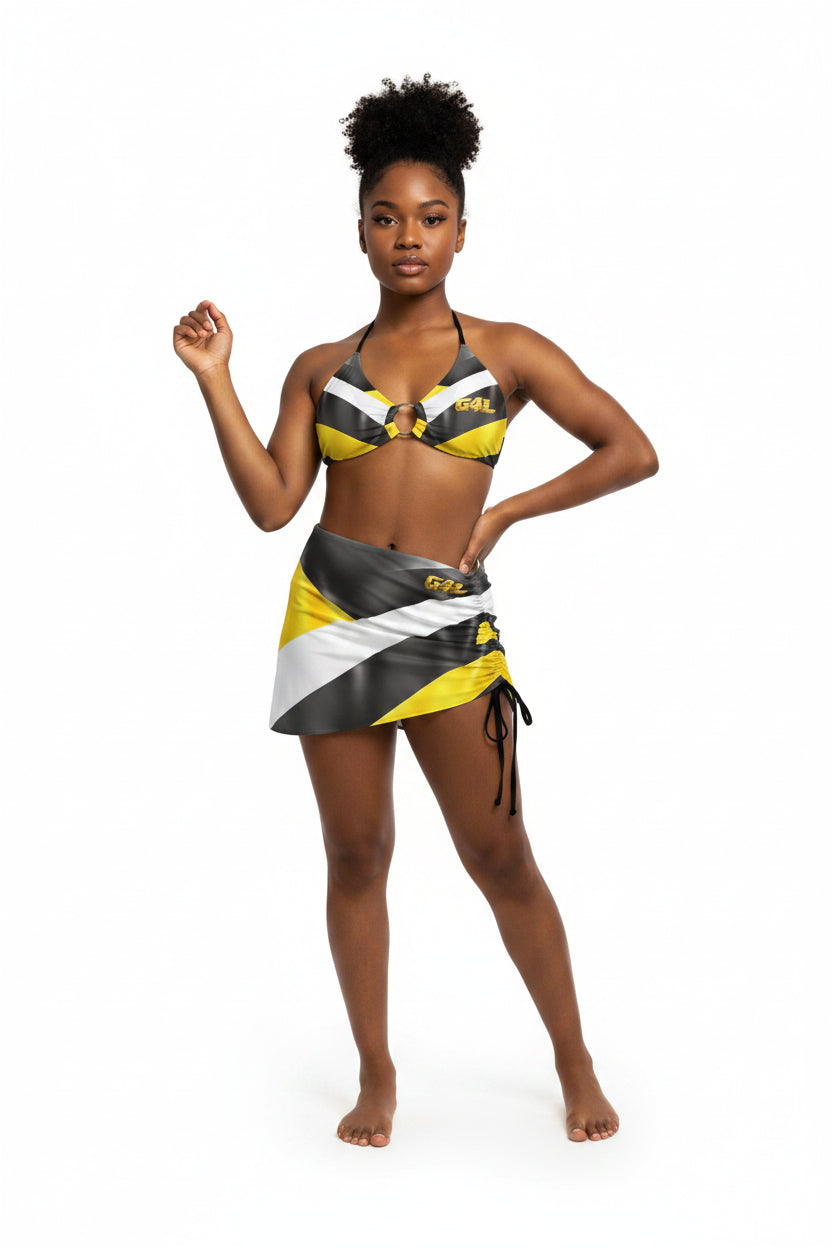 G4L Drawstring Halterneck Three-Piece Swimsuit Skirt