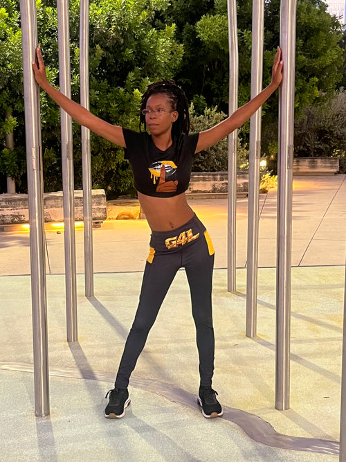 Black Yellow High Waist Pockets Leggings