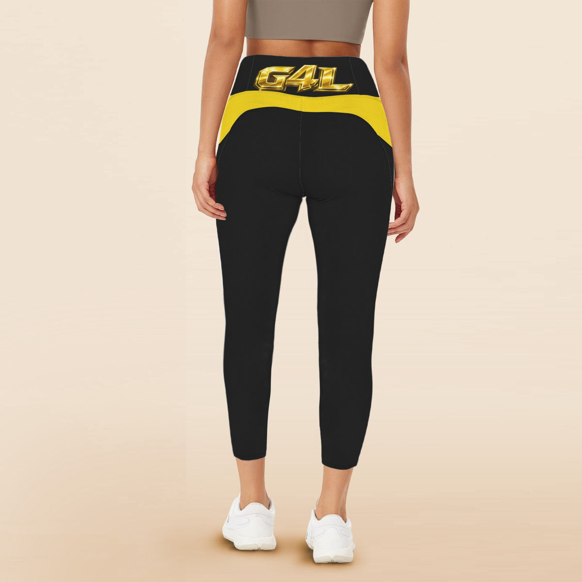 Black Yellow High Waist Pockets Leggings